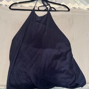Mixology Navy suede halter top with low scoop back, size M